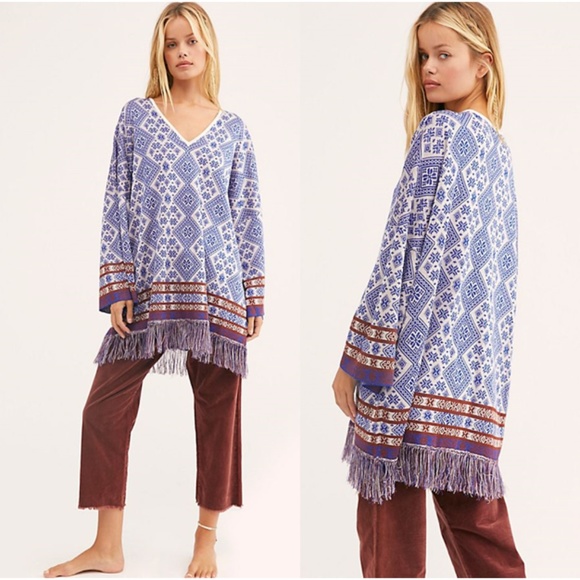 Free People It's a Cinch Poncho in ivory combo - Picture 1 of 4